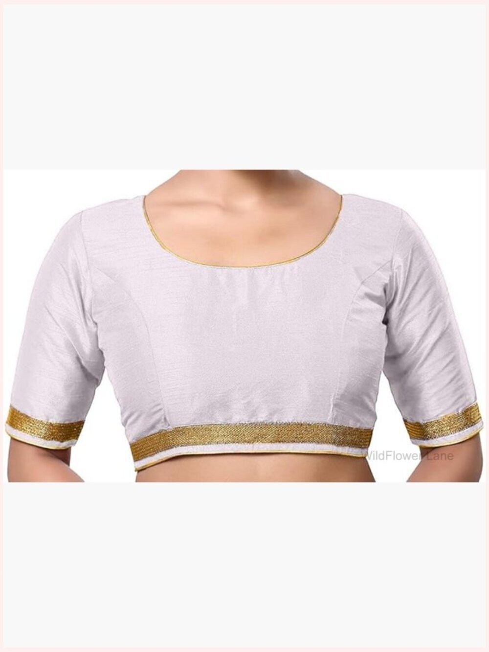 Dupion Saree Blouse Round Neck Half Sleeve Lace Back Hook & Eye